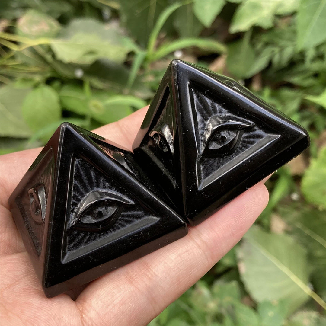 Decorazione in pietra preziosa della piramide di orgone di ossidiana Olivenorma 