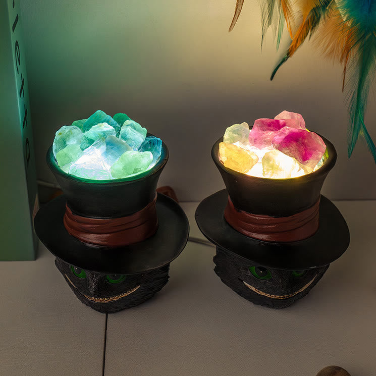 Olivenorma Cappello di fluorite naturale Lampada di cristallo gatto nero