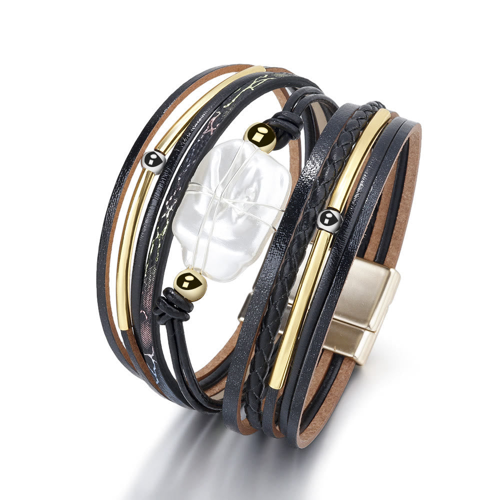 Bracciale in pelle intrecciata con perle d'acqua dolce naturale Olivenorma