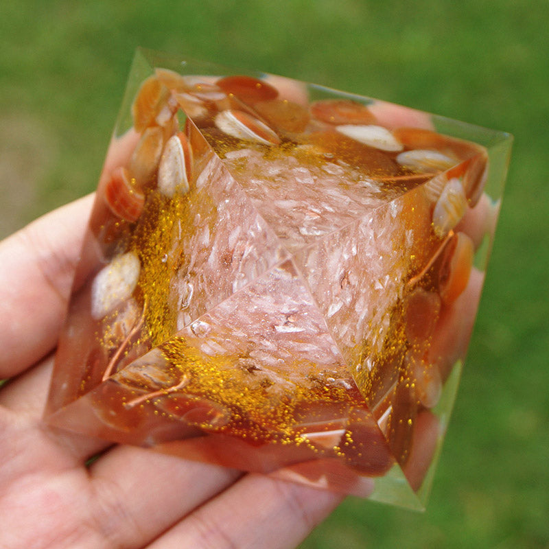 Olivenorma Quarzo Rosa Con Agata Rossa Albero Della Vita Piramide Orgonica 