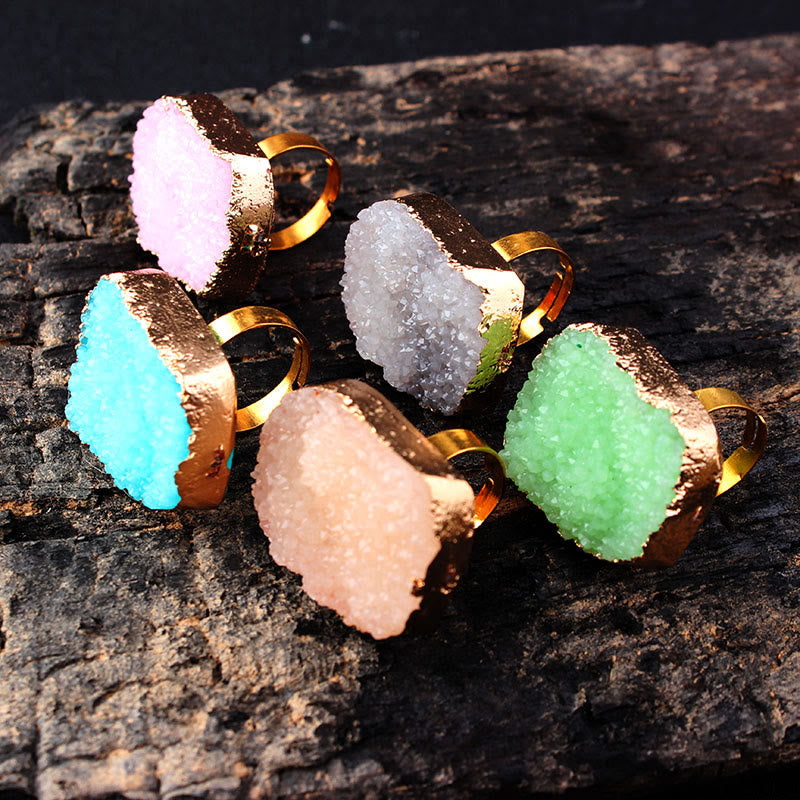 Olivenorma Anello aperto riempito d'oro con cluster naturale irregolare