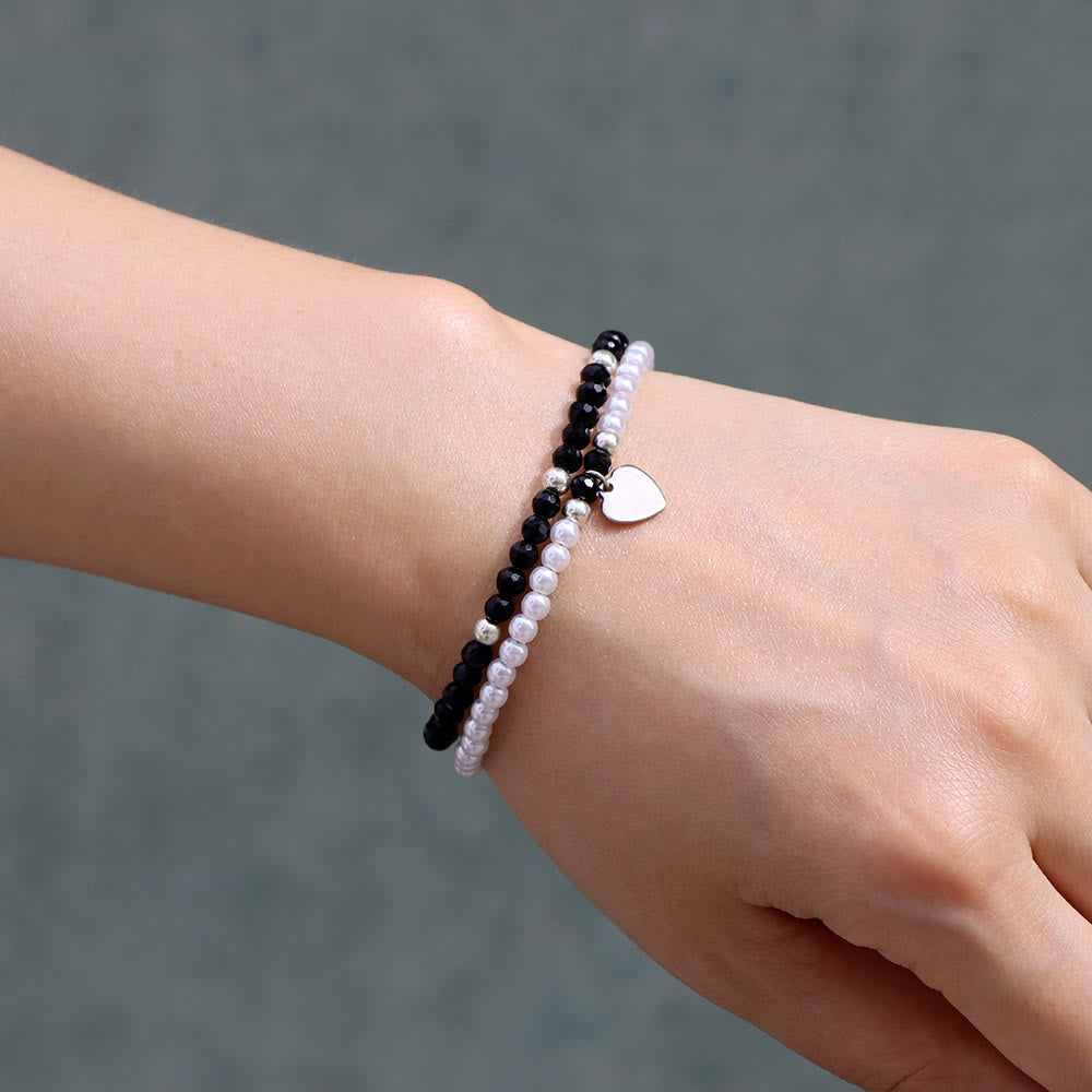 Olivenorma Bracciale Doppio Strato con Ciondolo a Cuore in Perla e Pietra Sfaccettata
