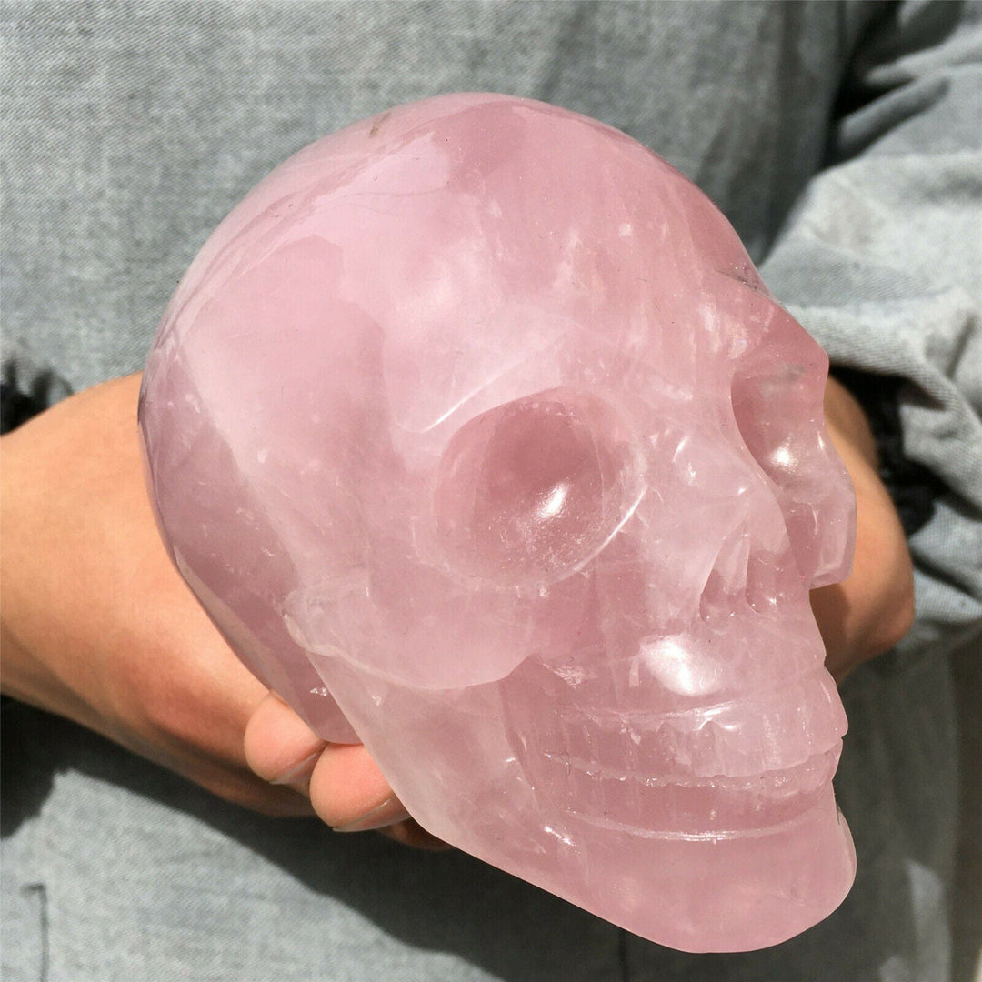 Decorazione con teschio in cristallo di quarzo rosa naturale Olivenorma