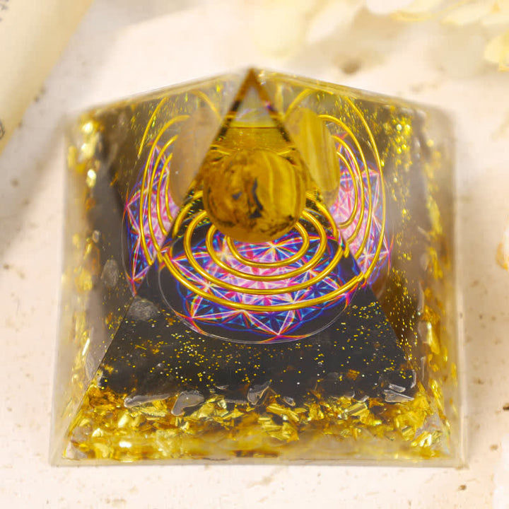 Sfera di Occhio di Tigre Olivenorma Cubo di Metatron Piramide Orgonica 