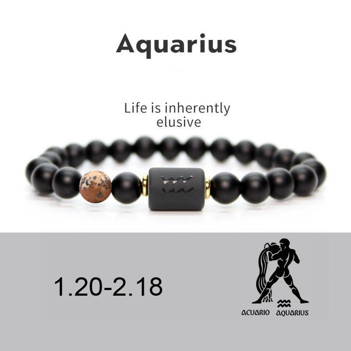 Olivenorma Bracciale da uomo con zodiaco in onice nero naturale