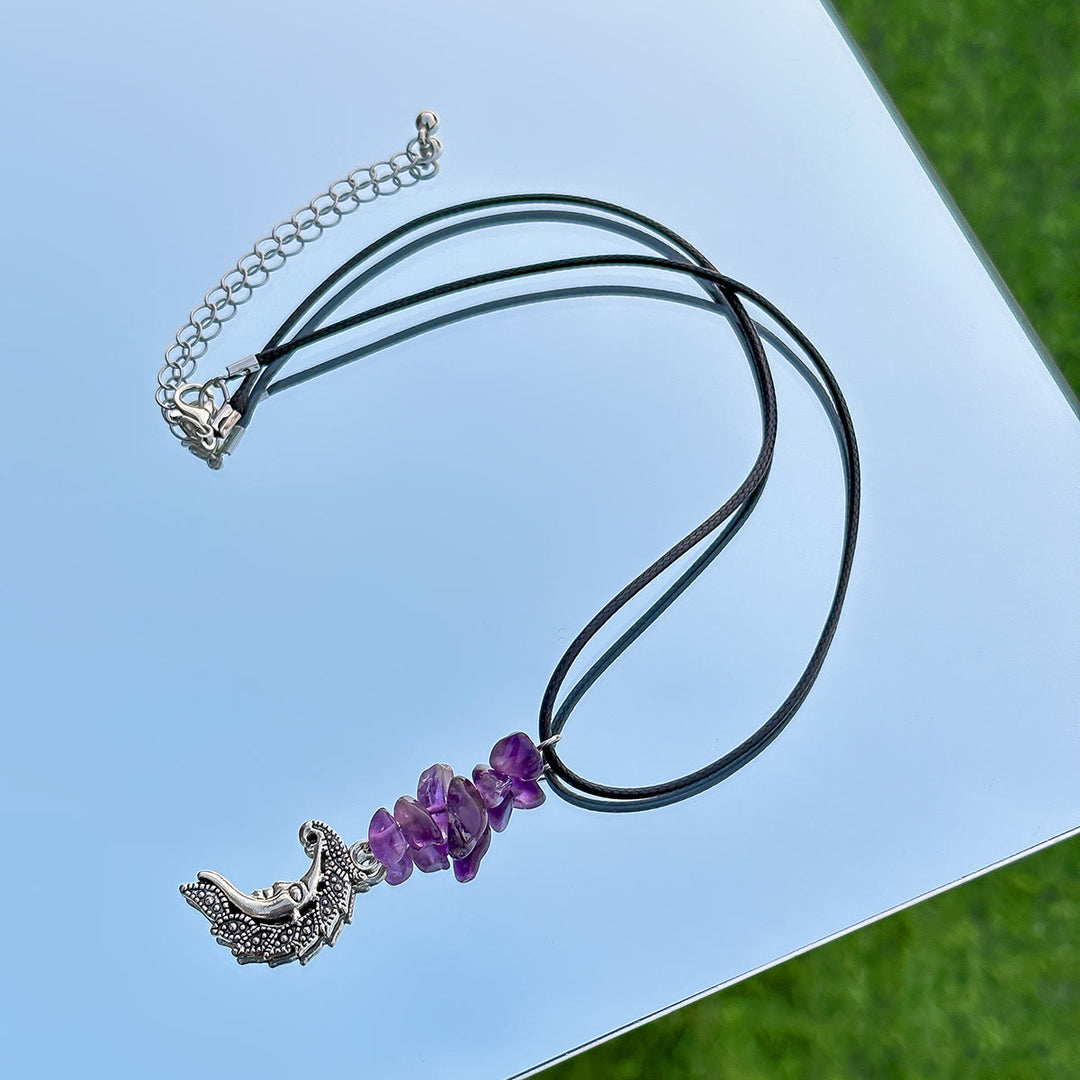 Collana in filo di cera di pelle con nappa a farfalla in pietra naturale Olivenorma