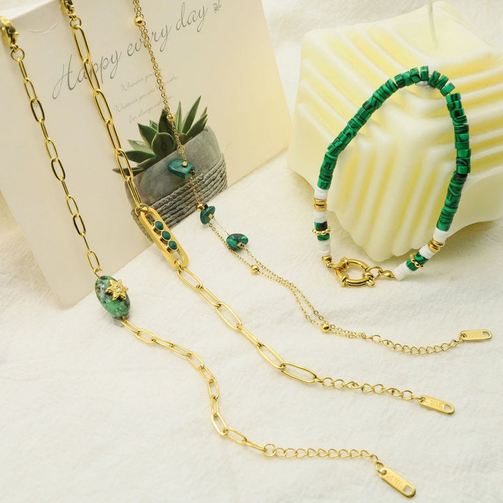 Set di bracciale impilabile Olivenorma Natural Stone in acciaio al titanio 