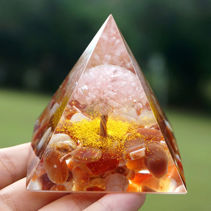 Olivenorma Quarzo Rosa Con Agata Rossa Albero Della Vita Piramide Orgonica 