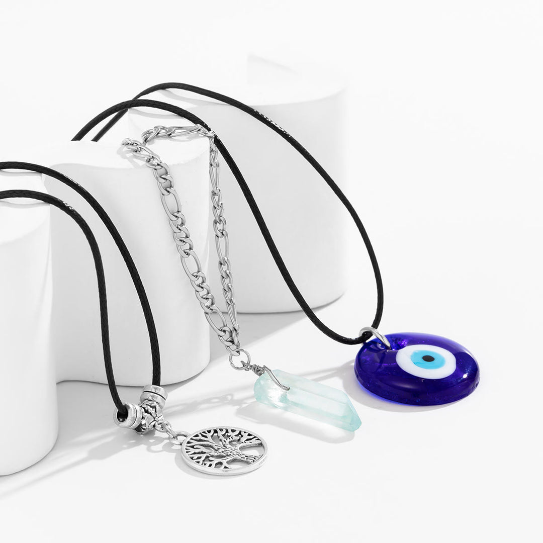 Olivenorma Ossidiana Albero della Vita Collana con Ciondolo Malocchio Set 