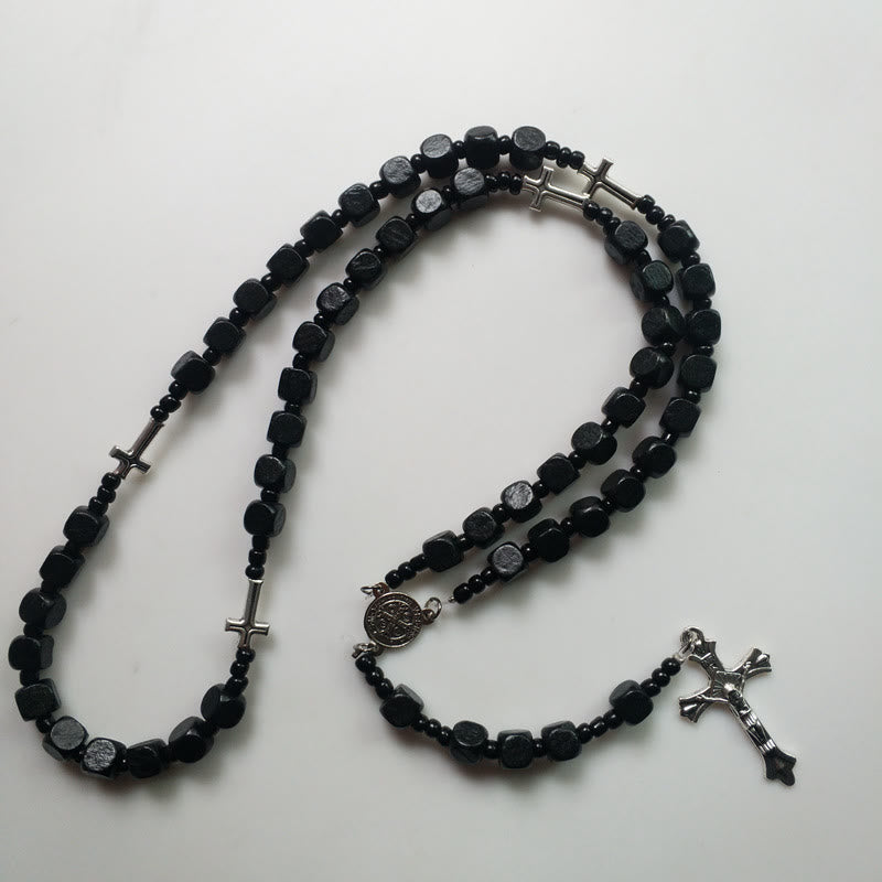 Collana rosario in legno quadrato nero Olivenorma con croce 