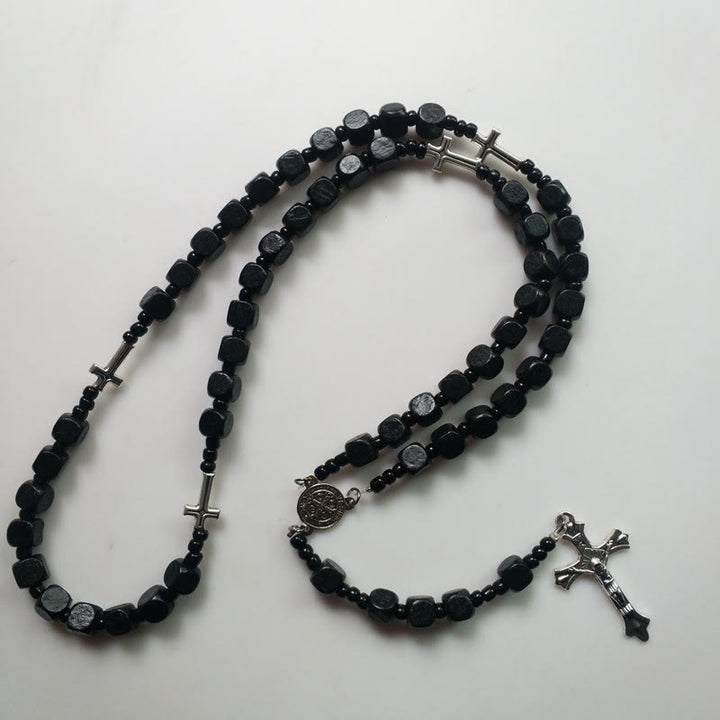 Collana rosario in legno quadrato nero Olivenorma con croce 