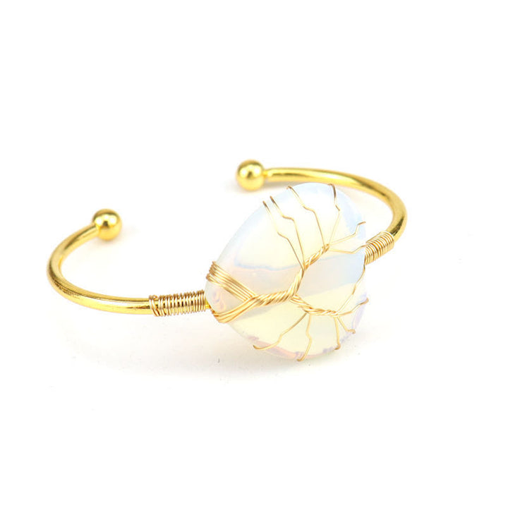 Olivenorma Bracciale in cristallo a forma di cuore naturale avvolto in filo di rame dorato