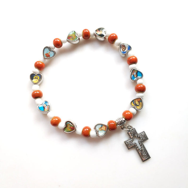 Olivenormacolorful Braccialetto con croce cristiana in pietra naturale 