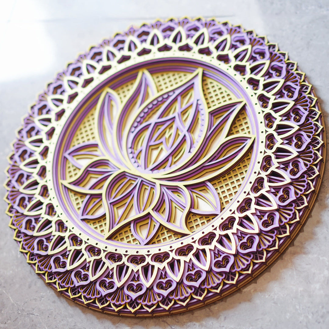 Olivenorma Decorazione murale con incisione 3D Mandala di loto rosa