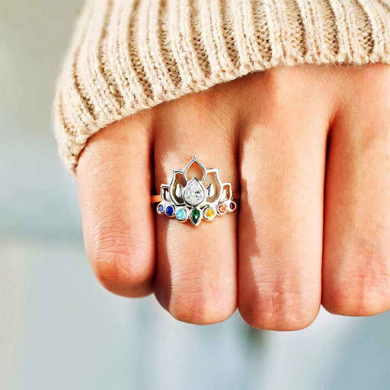 Olivenorma Lotus con 7 Chakra Yoga Anello Arcobaleno
