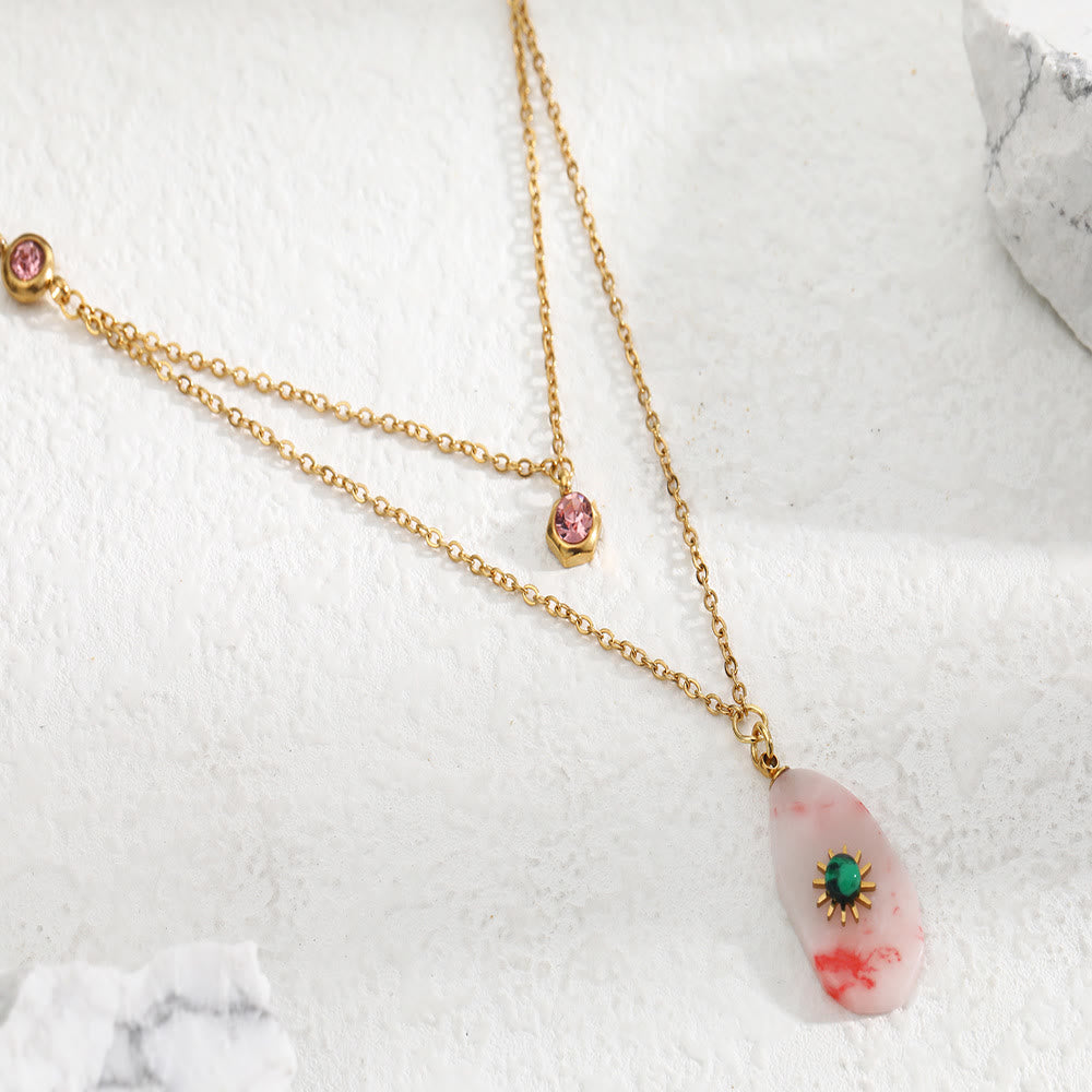 Collana Olivenorma con doppio pannello in zirconio rodocrosite 