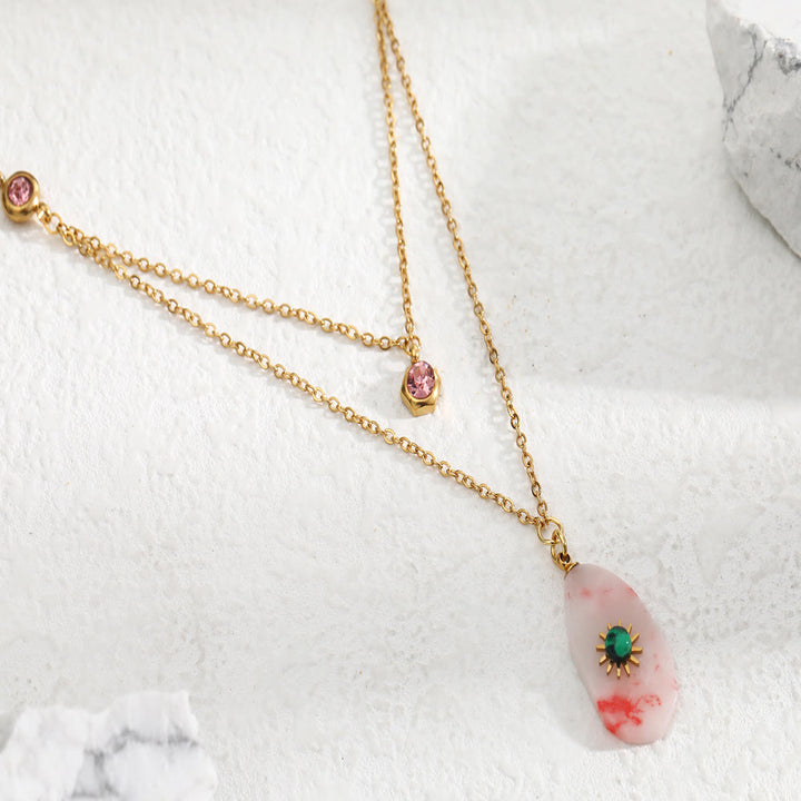 Collana Olivenorma con doppio pannello in zirconio rodocrosite 