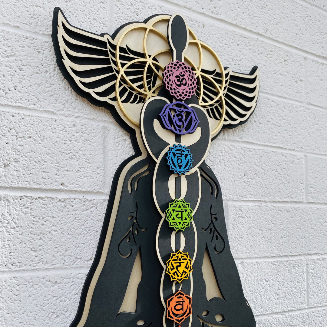 Olivenorma Kundalini Chakra Decorazione murale in legno dipinto a mano
