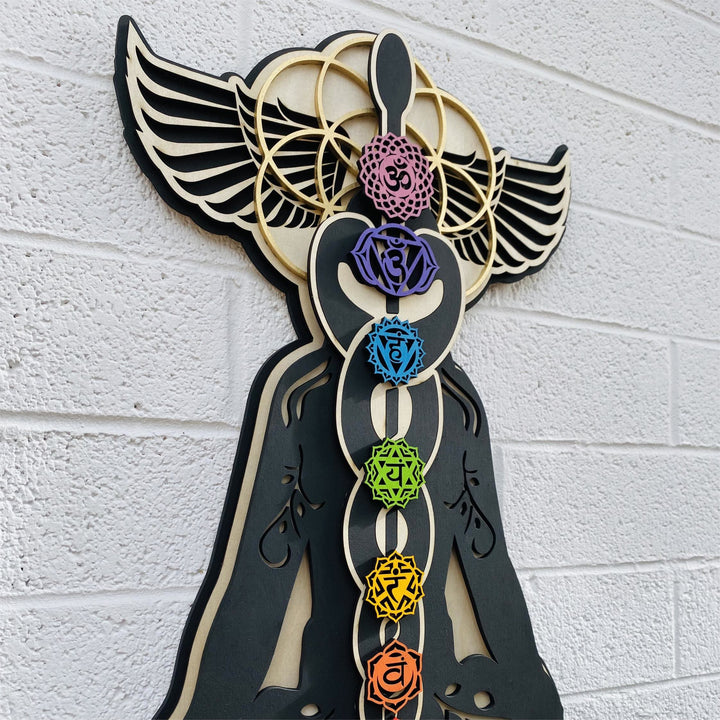 Olivenorma Kundalini Chakra Decorazione murale in legno dipinto a mano