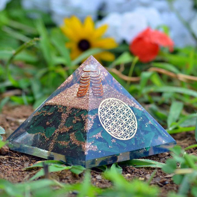 Olivenorma Malachite Fiore della vita Simbolo Orgone Piramide 