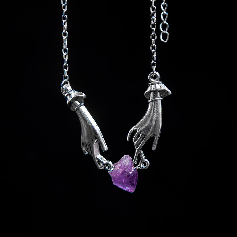 Collana di guarigione della mano dell'angelo di ametista