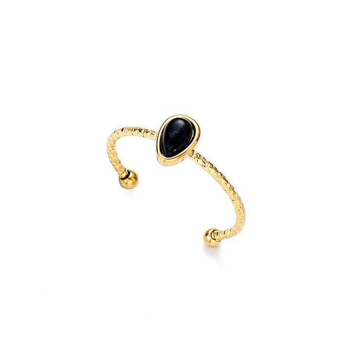Anello in acciaio al titanio 18k con goccia d'acqua in pietra naturale Olivenorma