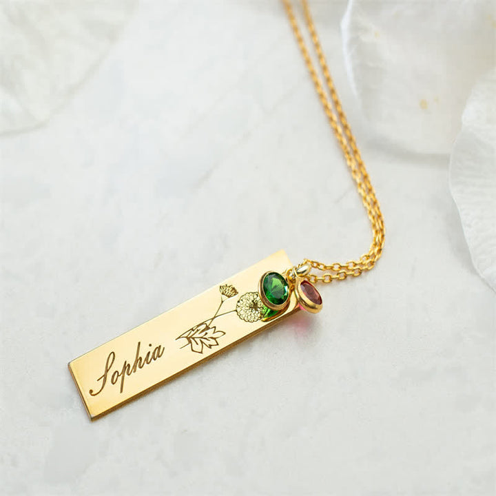 Olivenorma Collana personalizzata con fiore di nascita e pietra portafortuna con nome