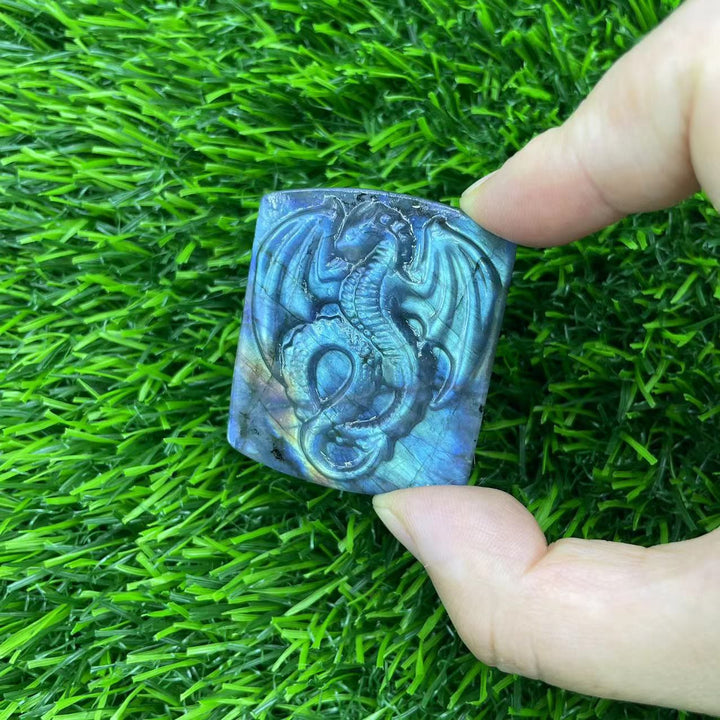 Decorazione per la casa in labradorite naturale Olivenorma con drago volante