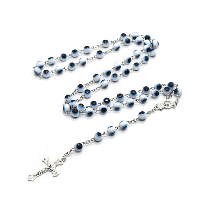 Collana rosario con ciondolo a croce con occhio maligno nero e bianco Olivenorma