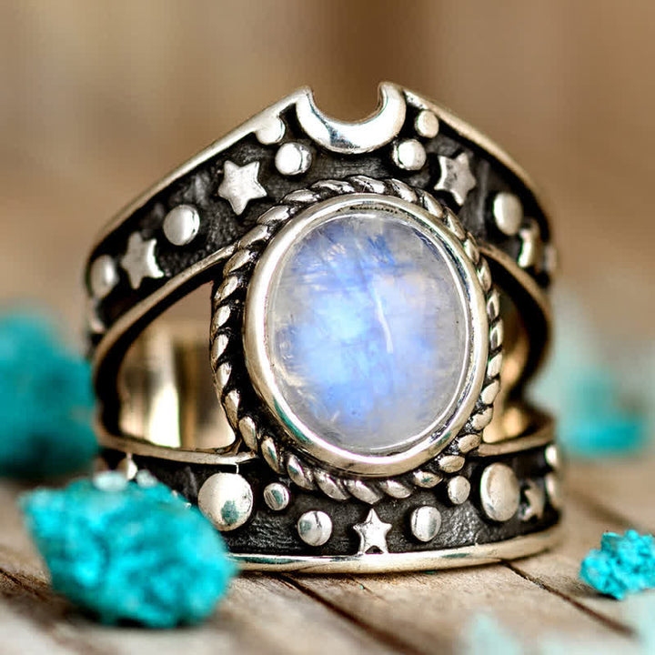 Anello Olivenorma Bohemia Retro Moonstone Moon Star