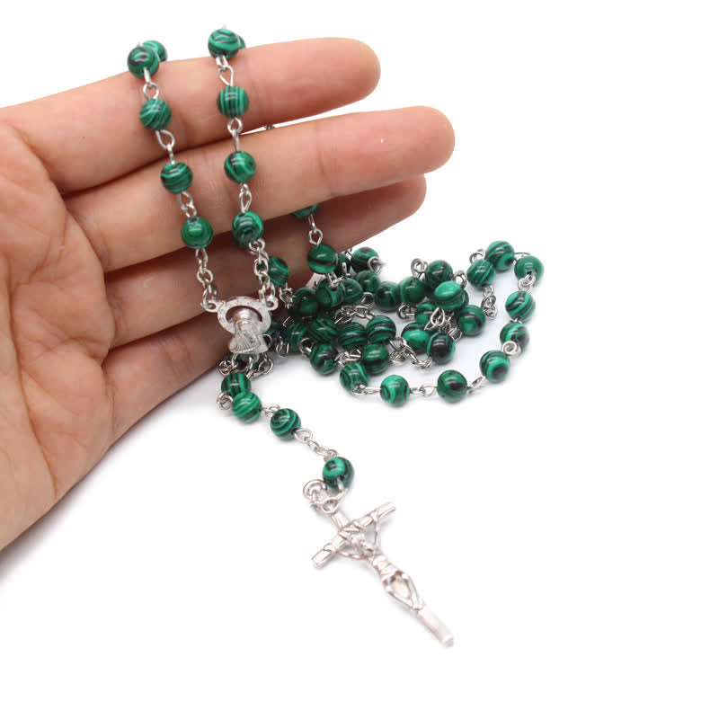 Collana rosario con croce in malachite naturale Olivenorma