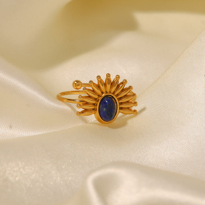 Anello Olivenorma in acciaio inossidabile placcato oro 18k con lapislazzuli 