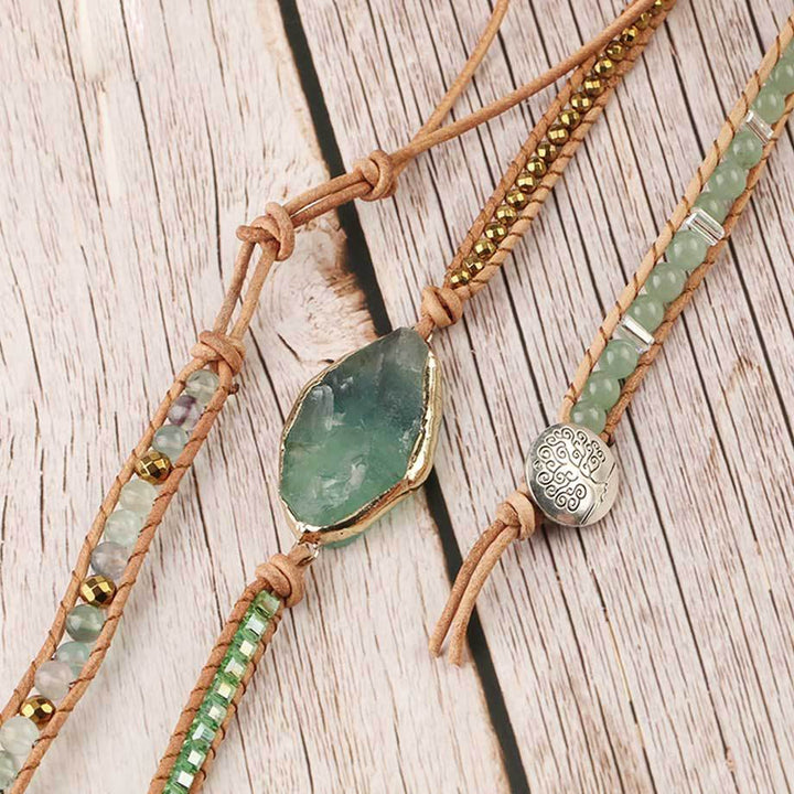 Olivenorma Bracciale intrecciato con perline di fluorite verde e prehnite 