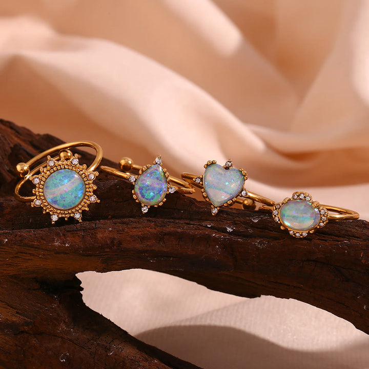 Anello regolabile Olivenorma Natural Opal Sun Heart 