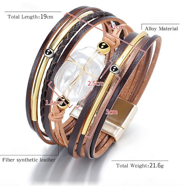 Bracciale in pelle intrecciata con perle d'acqua dolce naturale Olivenorma