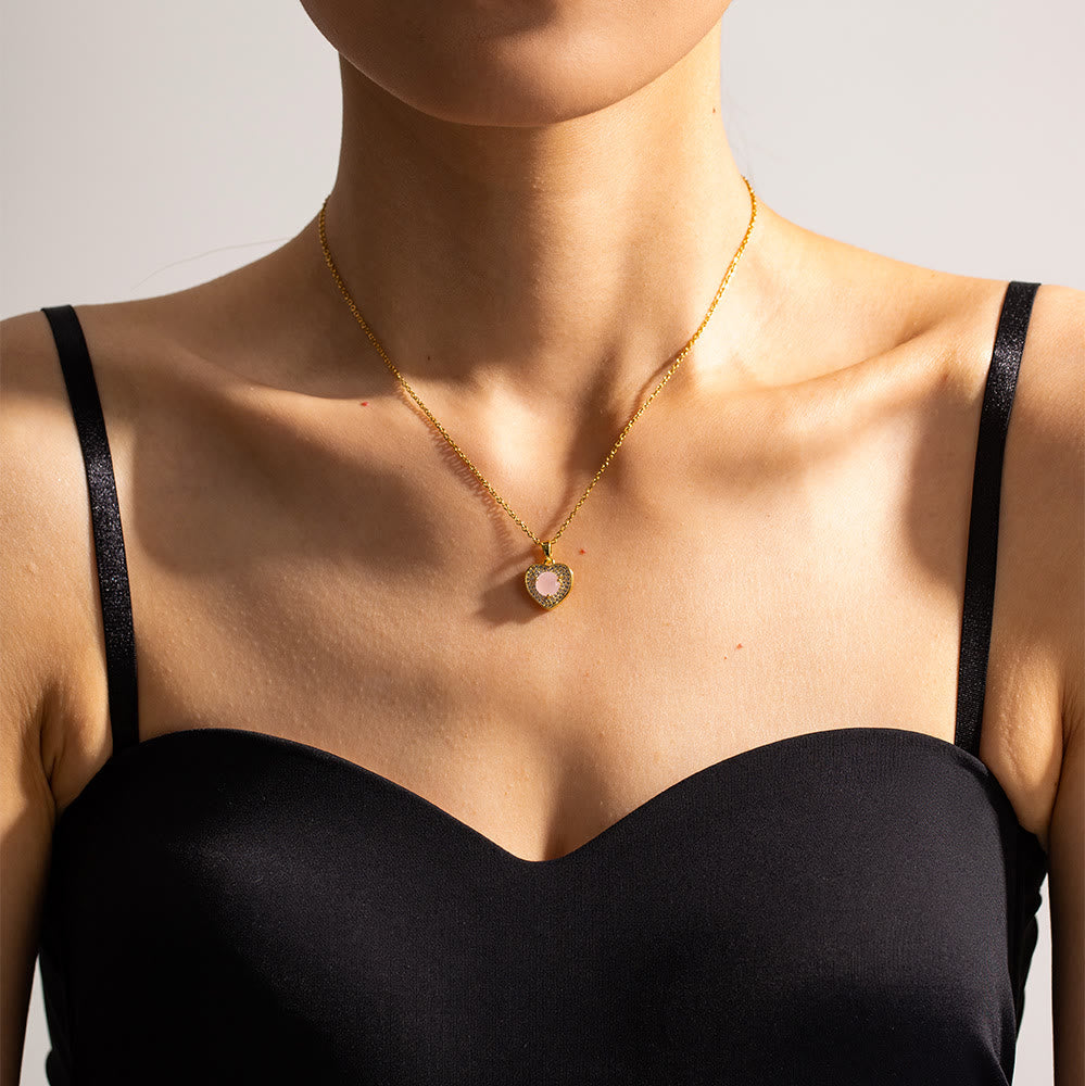 Collana con ciondolo a forma di cuore in oro con opale rosa e amazzonite Olivenorma - Opale rosa - image 5