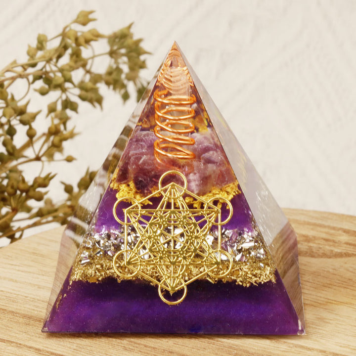 Olivenorma Cubo di Metatron Piramide di Orgone Ametista 