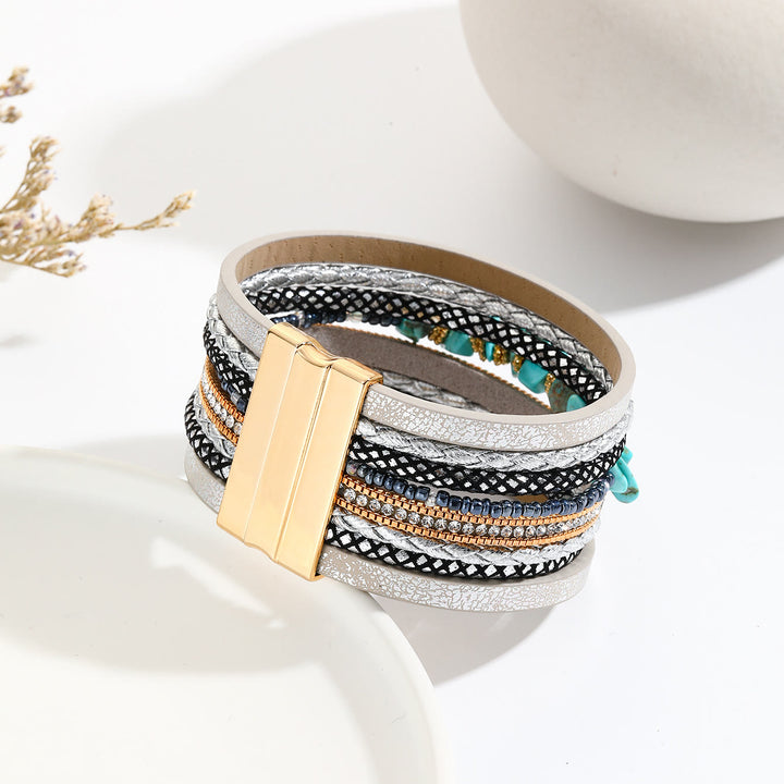 Olivenorma Bracciale largo in pelle turchese irregolare