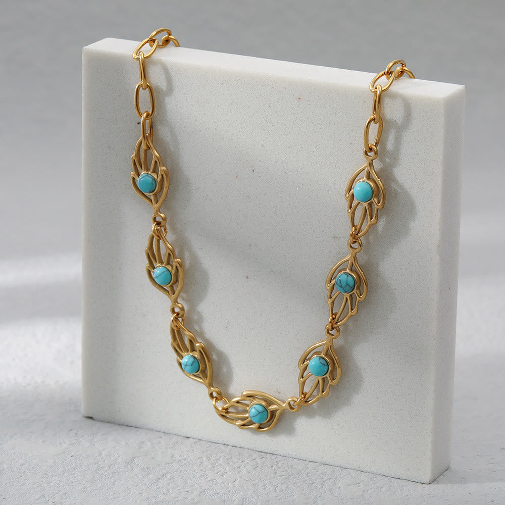 Collana Olivenorma in acciaio inossidabile 18K a forma di foglia turchese - image 2