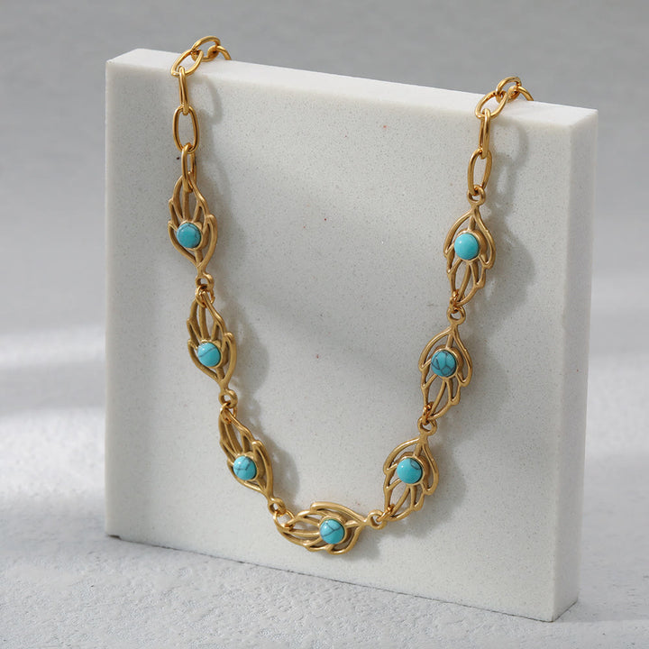 Collana Olivenorma in acciaio inossidabile 18K a forma di foglia turchese - image 2