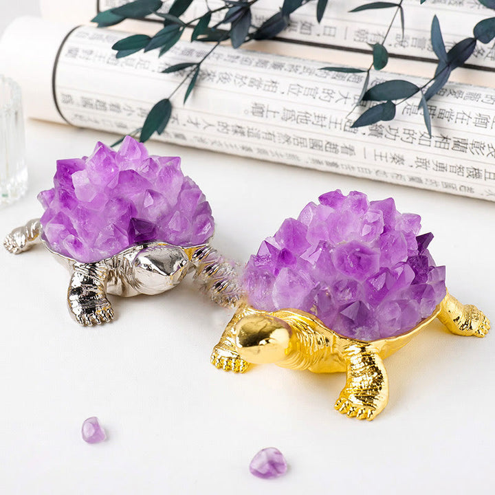 Olivenorma Natural Crystal Cluster Turtle Ornament Lampada Decorazione con pietre preziose