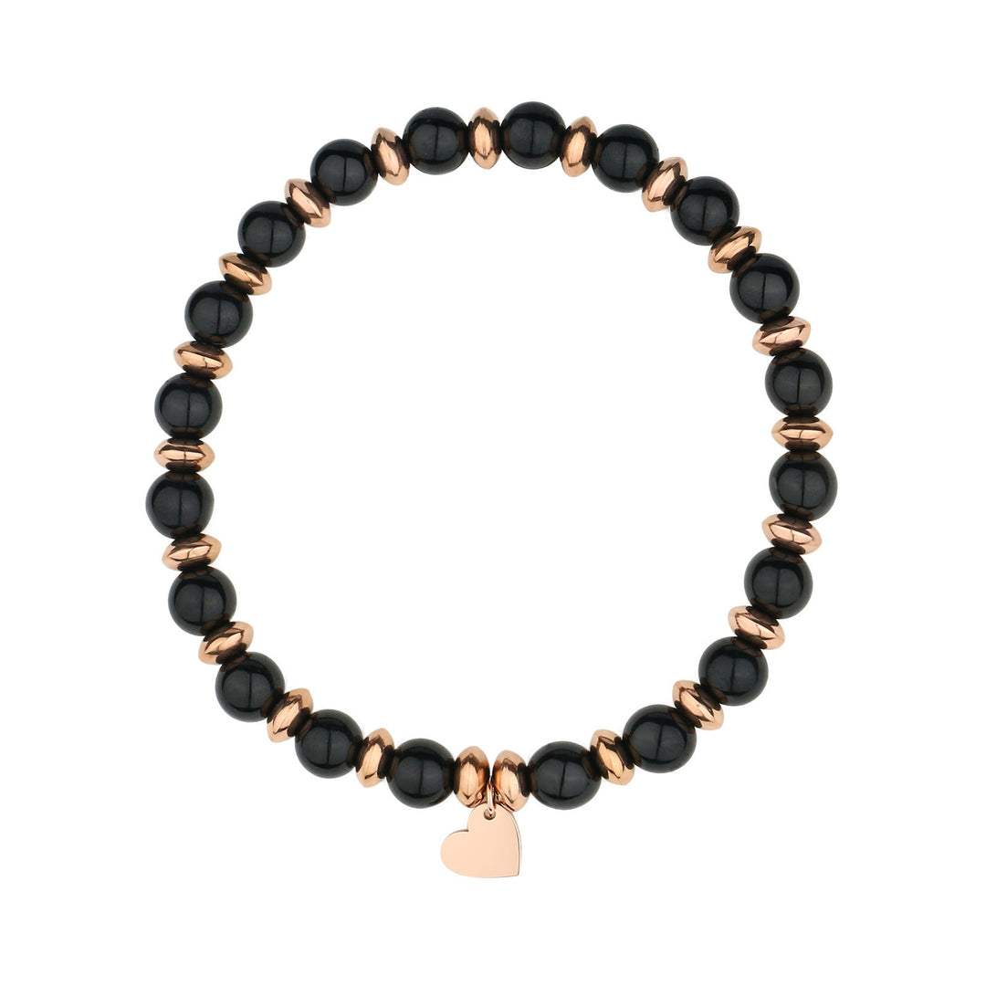 Bracciale con ciondolo a forma di cuore in metallo con perline di cristallo naturale Olivenorma 