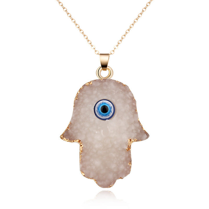 Collana di cristallo trasparente di ossidiana con occhio maligno di Hamsa Olivenorma