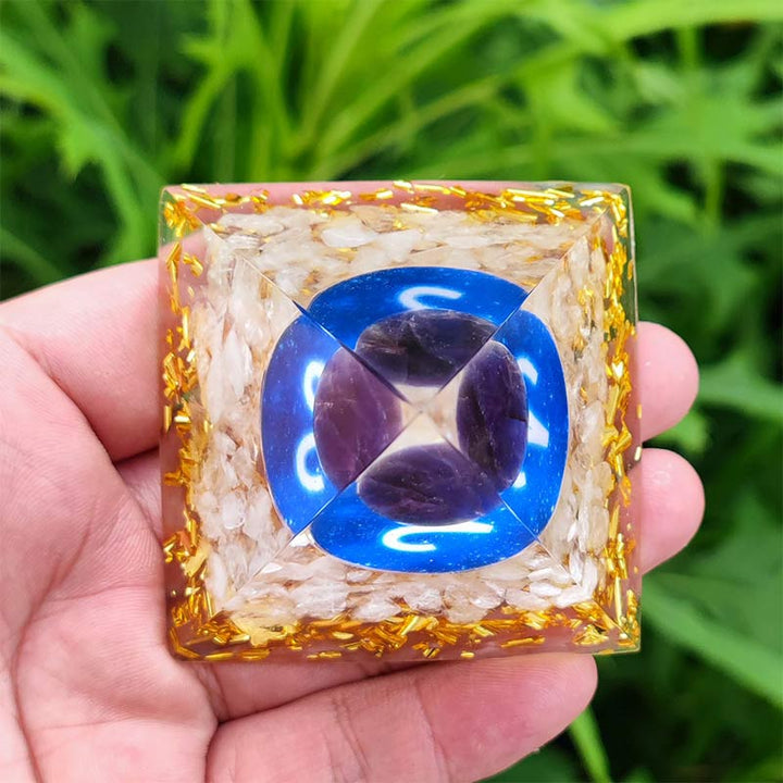 Ametista Olivenorma con quarzo ialino Ariete Zodiaco Orgone Piramide 