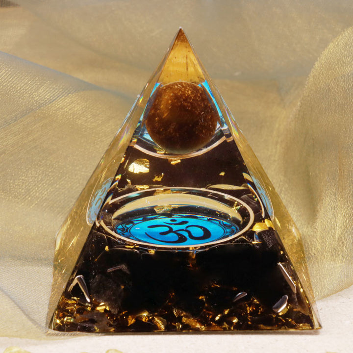 Olivenorma Occhio di Tigre Ossidiana Simbolo OM Piramide Orgonica