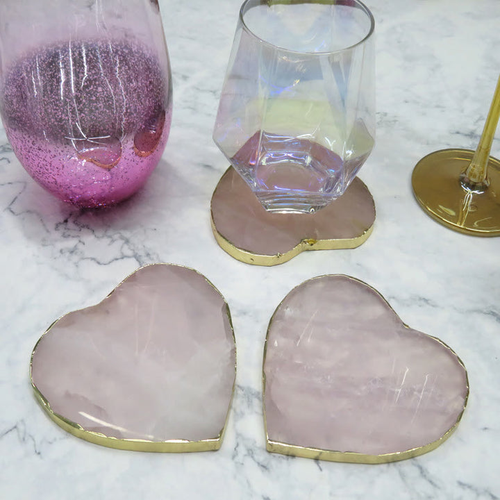 Decorazione in pietra preziosa a forma di cuore in quarzo rosa Olivenorma 