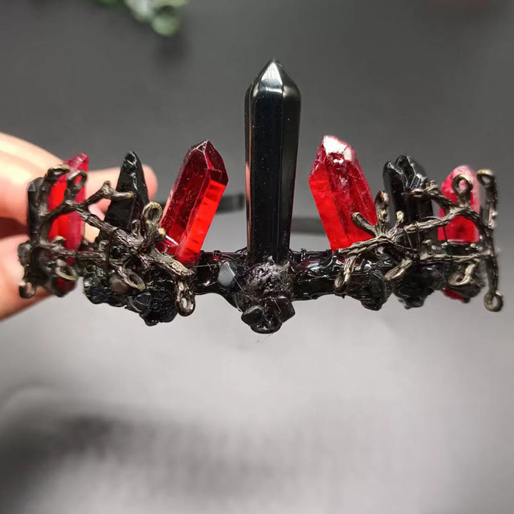 Fascia per capelli a corona con colonna di ossidiana di quarzo rosso naturale Olivenorma