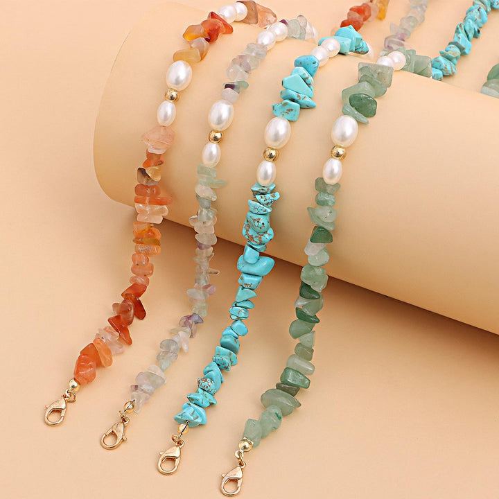 Collana con perle bohémien naturali e pietre irregolari Olivenorma 