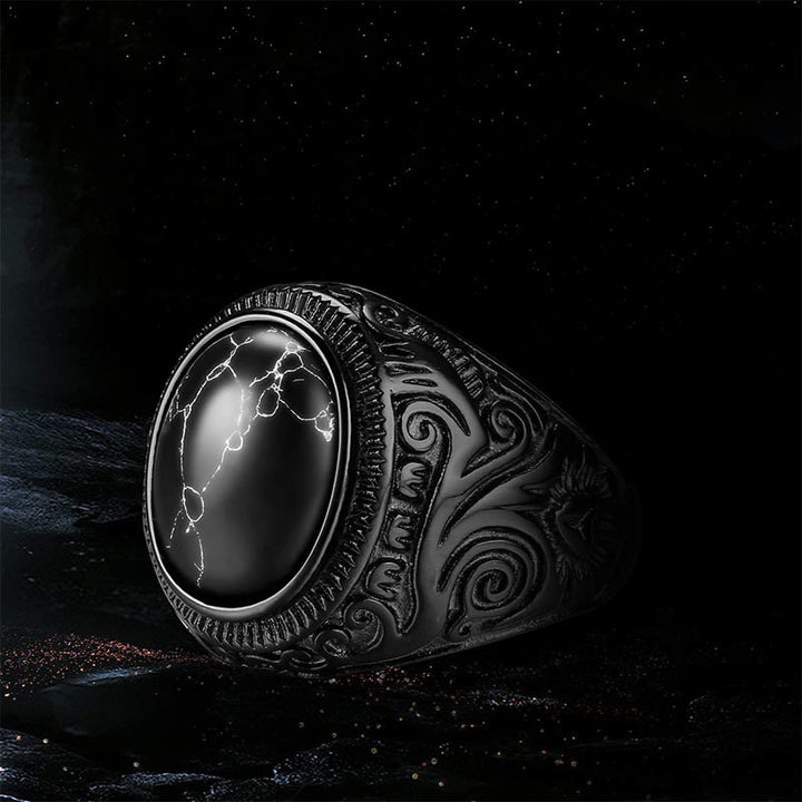 Anello da uomo Olivenorma Retro in pietra turchese nera
