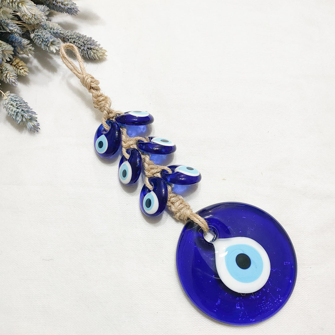 Decorazione ornamentale da appendere alla parete in vetro blu con occhio malvagio Olivenorma